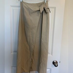 Vintage Ann Taylor Khaki Wrap Maxi Skirt with Side Tie 100% SILK